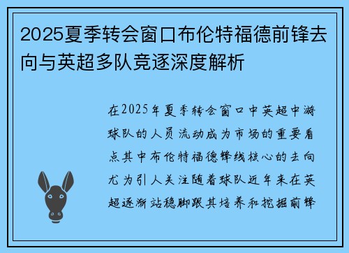 2025夏季转会窗口布伦特福德前锋去向与英超多队竞逐深度解析